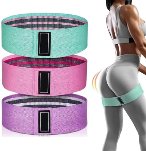 INGJIA Elastique Musculation Lot de 3 Bandes Elastiques de Fitness antidérapantes en Tissu, 3 Niveaux de résistance pour, Yoga, fessiers et Autres Sports et Sac de Rangement