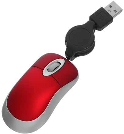 Gatuida Mouse USB Cablato Telescopico Silenzioso, Mini Mouse Compatto per Notebook e Pc, Risoluzione 1000 Dpi, Design Ergonomico Rosso per Ufficio e Casa