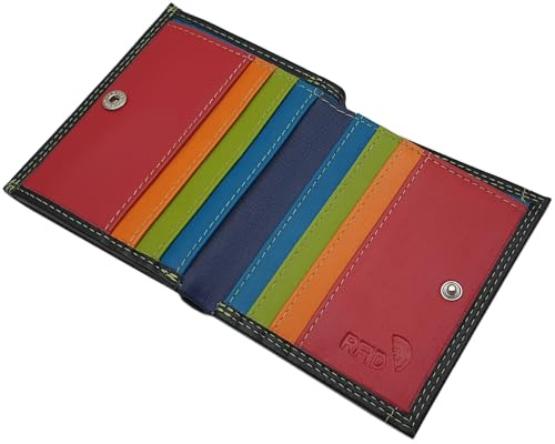 myledershop Rind-Nappa Leder Damen Geldbörse/Geldbeutel/Portemonnaie/Geldtasche mit RFID & NFC Schutz Mehrfarbig