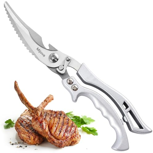 Küchengeflügelschere, scharfe Hühnerknochenschere aus Edelstahl mit Sicherheitsverschluss und Federmechanismus zum Schneiden von Fleisch, Hühnerknochen, Fisch und Gemüse. (MJ1)