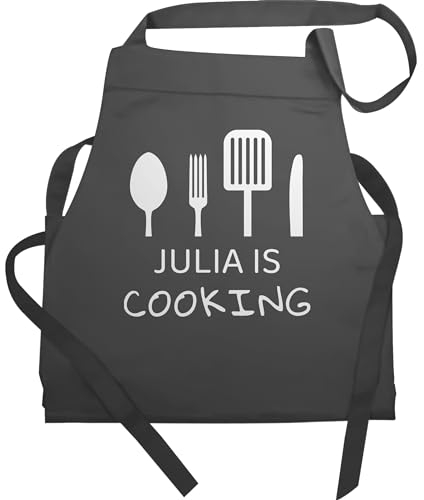 Schürze - Kochschürze - Cooking mit Name - 60x87 - Anthrazit - küchentextilien küche küchenschürze geschenke für hobbyköche koch lustig schürzen kochzubehör weihnachten apron kochgeschenke