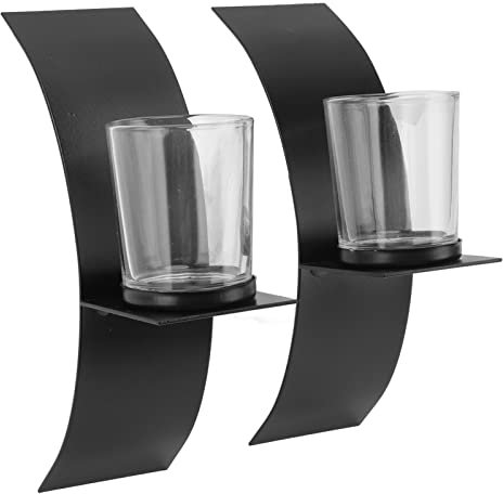Candelabro De Pared Juego De 2, Apliques De Vela De Hierro Candelabro Montado En La Pared Negro Diseño De Arco Tridimensional Apliques De Vela Portavelas Apliques De Pared Decoración Para Dormitorio C