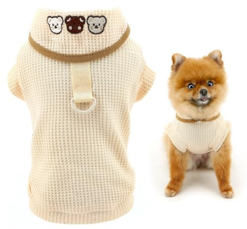 SMALLLEE_LUCKY_STORE Hunde-Shirt für kleine Hunde, Waffelmuster, solider Haustierpullover, T-Shirt mit D-Ring, für Sommer, Frühling, dehnbare Kleidung, Welpen-T-Shirt, Chihuahua, Yorkie,