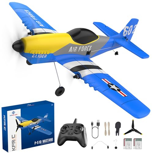 Toileum RC Plane, 3 Channel RC Airplane 2.4GHz with 2 Batteries 6-axis Gyro Stabilizer, Easy to Fly for Beginners Adults and Kids (P-51D)