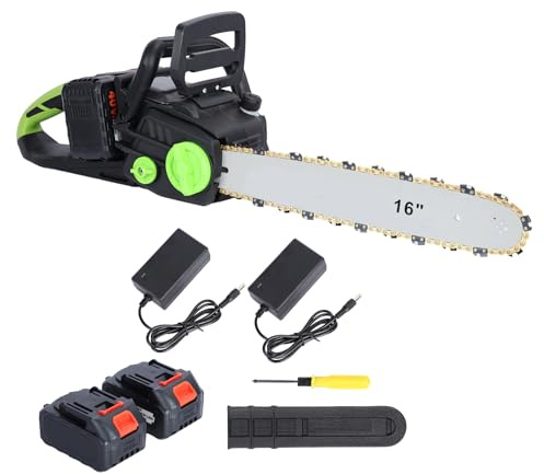 Electric Chainsaw Cordless,16-Inch Battery Chainsaw with 2 x 4Ah Batteries Brushless Motor Electric Chainsaw,Auto-Lubrication Chain Saw for Wood Cutting Farm Backyard Garden
