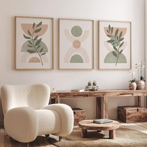SHINERING Poster Della Galleria Botanica Verde Salvia Blush Rosa Geometria Stampe Su Tela Pittura Immagine Di Arte Della Parete Astratta Boho Decorazione Minimalista 50Cmx70Cmx3Pcs Senza Telaio