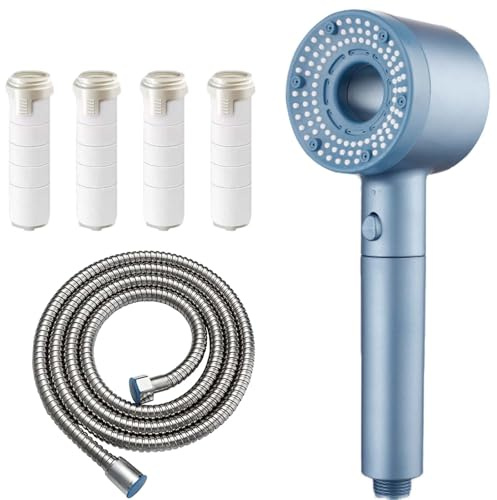 EnixwH Pommeau de Douche avec Tuyau 1.5m, Pommeau de Douche Haute Pression, Pommeau de Douche Economie Deau, Pommeau Douche Universelle, Pommeau de Douche Filtrant pour Salle de Bain (Bleu)