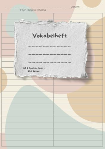 LernLiesel Vokabelheft A5 2 Spalten liniert universal bunt: 100 Seiten mit Teilungslinie