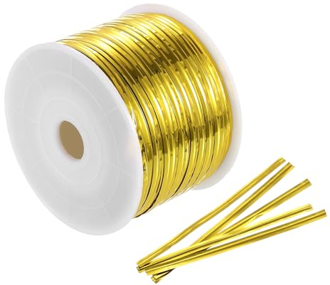 sourcing map 100 Yards Metallic Twist Ties, Bread Bag Twist Ties for Packaging Cake Candy Coffee Treat Bags Wedding Party Plant Art Crafts, Gold
