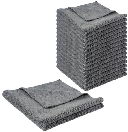 Tek Automotive Edgeless 350GSM Heavy Duty Grey Car Microfibre Cloths 40x40cm – 12 Pack Professional Detailing & Polishing