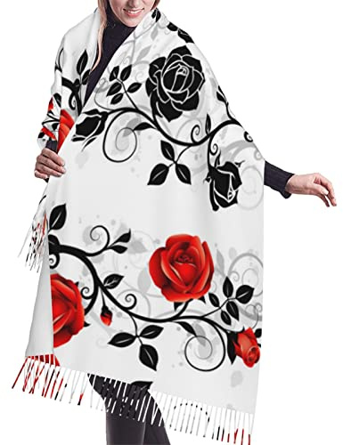 ODHHGDF Floral Rose Lierre avec Feuilles Châle Printemps Automne Hiver Écharpe Classique Chaud Doux Grosse Couverture Wrap Châle Foulards, Rose lierre floral avec feuilles, Taille unique