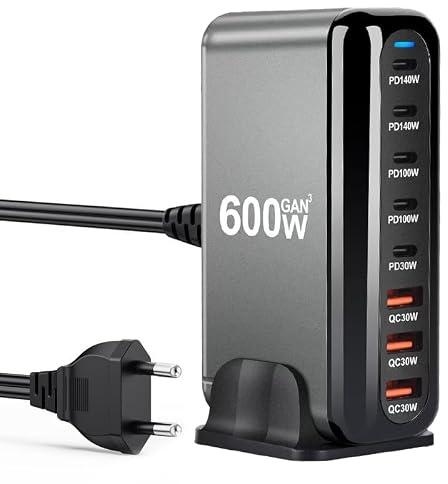 USB C Charger Block 600W 8 Port GaN3 Fast Charging Station Compatible with Laptop,ipad, iPhone 16/15/14/13 /12 Pro Max Fast Charge Pixel Note MacBook Pro/Air USB C Charger for Android
