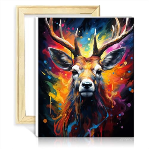 LiHEQING Ölgemälde-nach-Zahlen-Set, Hirsch, Ölgemälde, Malen nach Zahlen, Set für Erwachsene und Kinder, Kunsthandwerksprojekt für Zuhause, ohne Rahmen (60 x 75 cm)