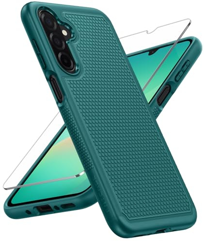 FNTCASE for Samsung A26 5G Phone Case: Dual Layer, Non Slip Textured, Green | With Screen Protector, Shockproof Protective Galaxy Cell Mobile Cover, Drop Protection, Rugged Back, Heavy Duty, Daily use