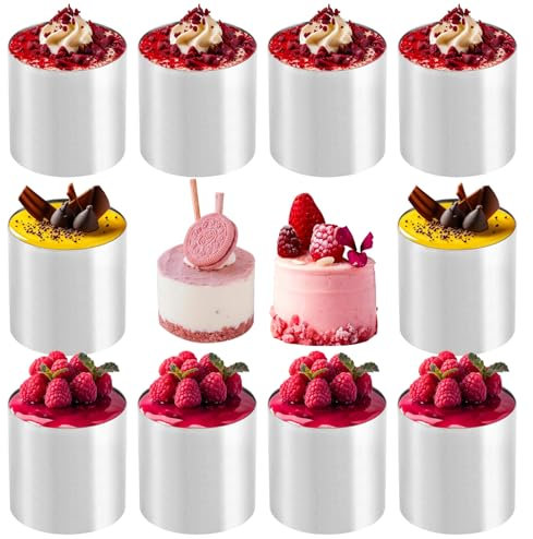 Yuragim Dessertringe und Speiseringe Set, 10 Stück Servierringe Edelstahl Kuchenringe Ø5cm Kleine Tortenringe Rund Backrahmen für Mousses Desserts Kuchen Keksen Hochzeit Geburtstag Oster BackenZubehör
