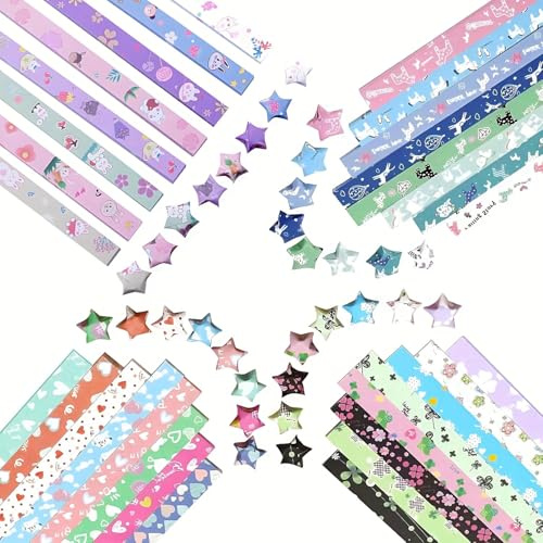 2160 Blatt Origami Papier Sterne Papierstreifen, 4 Stil Muster