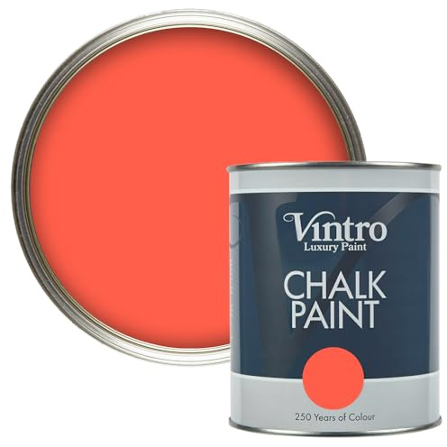 Vintro Paint - Chalk Paint for Furniture, Walls and Woodwork. Interior Use. Quick Dry. 1 Litre (Coral Red - Matisse Coral)