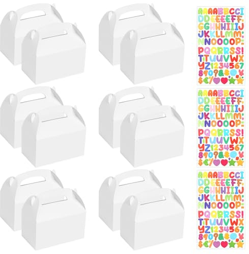 XWCHASA 12 Kuchenbox Pappe mit 3 Buchstabenaufklebern, 16 x 9 x 8,5 cm, Tortenkarton für Kindergeburtstage, Gastgeschenke Hochzeit, Babypartys, Dekorationen (Weiß)