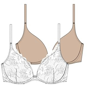 Dorina Angie Pack de Deux Soutiens-Gorge Push-Up Plunge – Dentelle & Microfibre, Coussinets Amovibles, Soutien Armature, Blanc et Nude