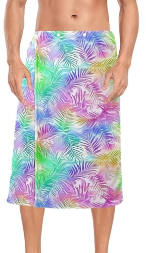 Amooorous Toalla de baño suave con diseño de hojas tropicales arcoíris, falda de sauna de 60 x 28 pulgadas, para después de la ducha, sauna para hombre