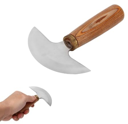 Gsycle Cuchillo de Cuero Redondo, Herramientas manuales de Corte de Corte de Cuero de Acero con Alto Contenido de Carbono con Mango de Nogal para tallar, manualización y Proyecto
