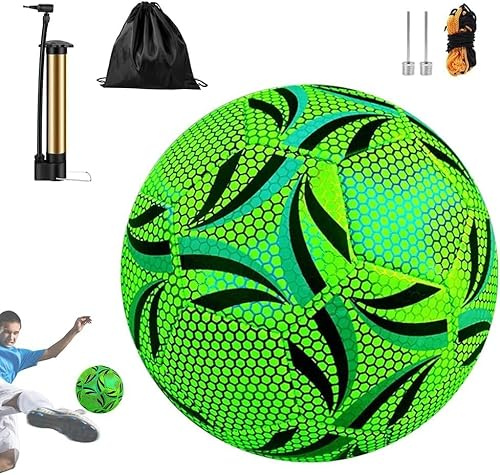 KQWVZ Balón De Fútbol Luminoso, Balón De Fútbol Reflectante Tamaño 5, Balóns De Fútbol Fluorescente con Bomba, Fútbol Reflectante Luminoso para Entrenamiento DeFútbol, Juegos Nocturnos