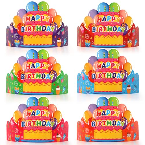 Abilat 30 Pack Birthday Crowns for Kids Classroom Happy Birthday Hats Colorful Party Paper Crowns for Teachers Students School Party Supplies