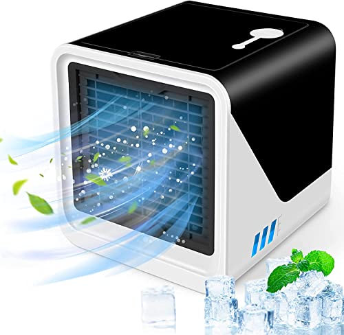 Portable Air Conditioner Small Personal Air Cooler 3 in 1 Air Conditioners, Compact Evaporative Cooler Air Humidifier, 3 Wind Speed Desktop Air Conditioner Fan, Suitable for Home & Office