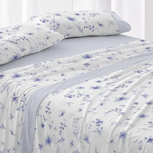 Burrito Blanco | Juego de sábanas | Cama de 150cm. (+Medidas Disponibles) | Diseño 048 | Color Azul (150x190/200cm.)