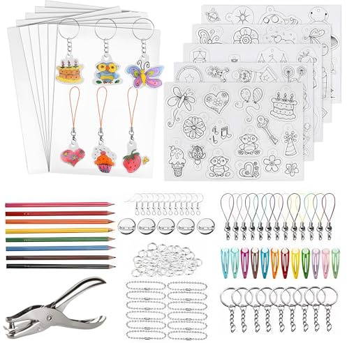 Zcbzbn Schrumpffolie Set Schlüsselanhänger - Schrumpffolie, Basteln & Basteln, Craft Set with Shrink Film, Coloured Pencils for DIY Projects