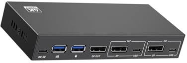 Wdbild Commutateur KVM USB DisplayPort 2 en 1 entrées mixtes 2 ports 4K @ 144 Hz Partager 1 moniteur pour PC portable Partage claviers Dissipation de chaleur Commutateur