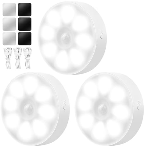 3 Pack Motion Sensor Lights Indoor Rechargeable Led Night Stair Light Magnetic for Stairs Lamp Stick Wall Sensor Step Night Light Bathroom Living Room Closet Hallway Kitchen Cabinet Wardrobe Bedroom