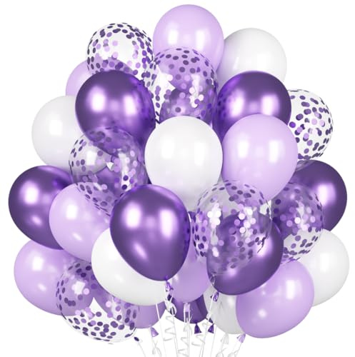 60 Stück Luftballons Lila Weiß Metallic Lavendel Violett Konfetti | Lila Weiß Helium Ballons für Geburtstag Hochzeit Mädchen Frauen Abschluss Party Babyparty