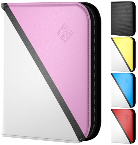 Trading Card Binder 4 Pocket – With 50 Pages + 400 Slot Capacity, Top Loading Sleeves, PU Leather Cover, Card Folder & Collector Album for Standard Size Trading Cards, TCG & Sports Cards - Pink