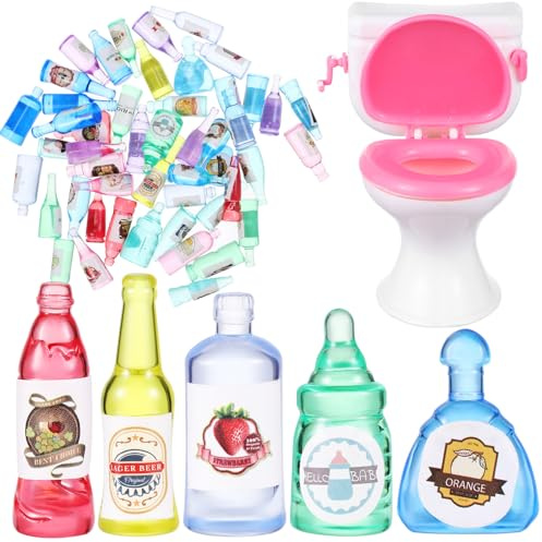 TOYANDONA 50 Stück Teiliges Mini Wein Bierflaschen aus Kunststoff Gemischte Miniatur Flaschen mit Dekorativem Mini Toiletten design als Bar Party deko Langlebig und Kompakt für Vielseitigen
