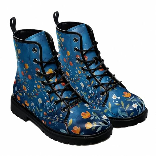 Maimeili Stivaletti alla caviglia donna stampati con fiori, rose e teschi – Stile casual colorato con plateau in pelle, perfetti per viaggi, quotidianità, feste, Halloween e Natale