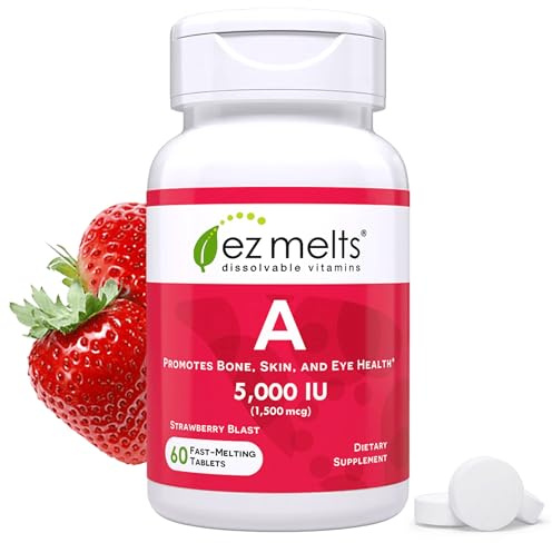 EZ Melts Vitamin A - Skin, Eye & Bone Health Supplement - Supports Healthy Nervous System - No Artificial Flavors - Non-GMO & Vegan - Strawberry Blast - 60 Dissolvable Tablets (60 Servings)