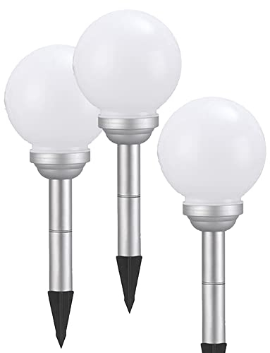 3 x LED-Solar-Kugel-Leuchte OLA Drm. 20cm mit Erdspieß, IP44 Außen-Garten-Boden-Lampe