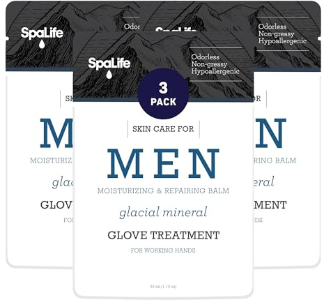 SpaLife Men's Glacial Mineral Moisturizing and Repairing Balm for The Working Hand (Hand Gloves 6 Pack)