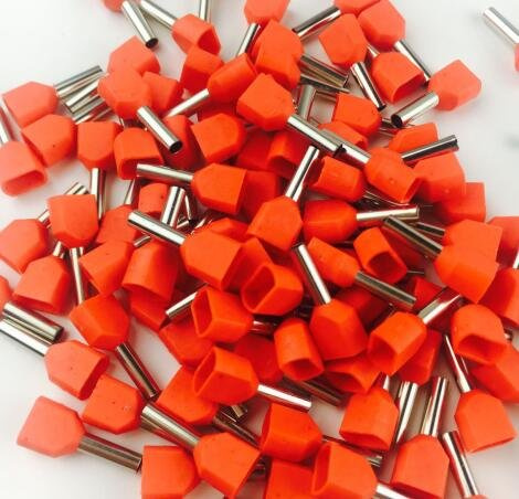 Davitu 100PCS TE10-14 Copper two double European pin shaped terminal pressure wire pre insulated pipe - (Color: Red)
