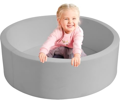 TRENDBOX Foam Ball Pit, 36 x 12 Indoor Outdoor Soft Round Ball Pool Playpen Ideal Gift Toy for Babies Kids and Toddler Children (No Balls) - Light Gray