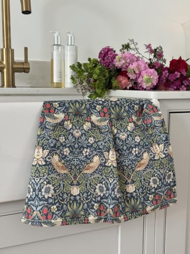 William Morris Blue Strawberry Thief 100% Cotton Floral Tea Towel | Licensed William Morris Design printed and manufactured in the UK