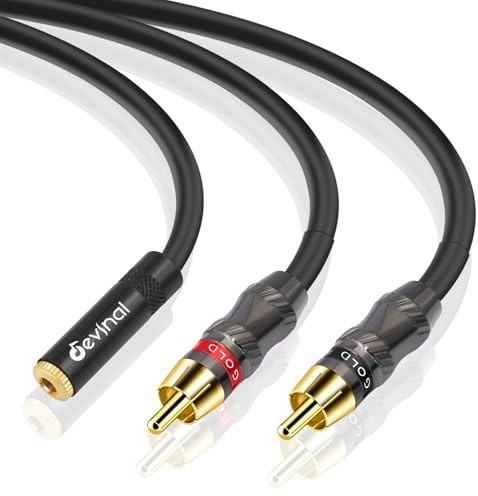 Devinal Câble RCA vers 1/8 femelle en Y, femelle 3,5 mm vers double RCA/phono mâle, adaptateur de dérivation audio mini jack femelle vers 2RCA mâle 30 cm