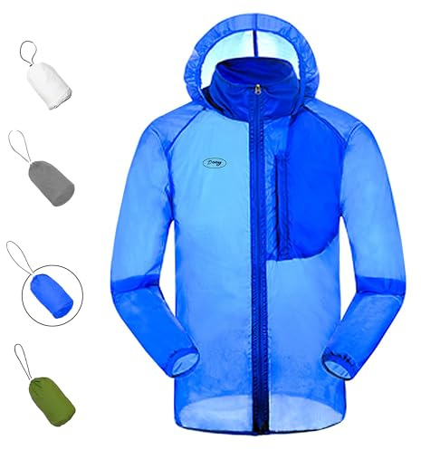 Dooy Sun Protection Jacket Ultra Light Thin Breathable Packable Outdoor Cycling Jacket Hoodie Skin Clothing for Men & Women（Blue，Large）