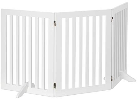 Relaxdays Absperrgitter, H x B: 70 x 154 cm, 3 Panel, faltbar, mit Füßen, verstellbares Hunde Schutzgitter, MDF, weiß