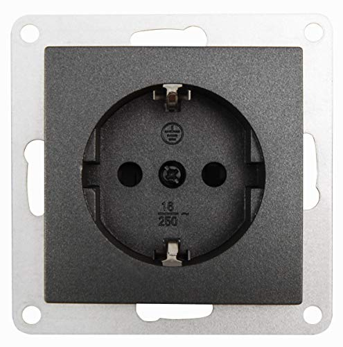 McPower Prise avec contact de protection | FLAIR | 250 V~/16 A, UP, 1 prise, prise encastrée à vis avec protection d'insertion, anthracite mat