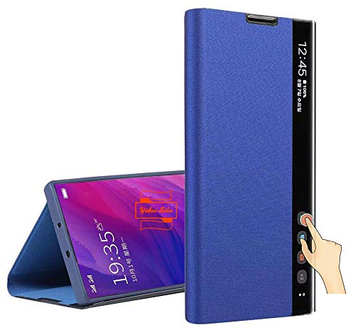 Yidai-Silu Smart Clear View Cover Galaxy Note 10 Plus 【Finestra Display, Supporto】 Custodia Pieghevole in Pelle PU Premium Specchio Custodia PRossoettiva per Samsung Galaxy Note 10+ Plus 6,8 - Blu