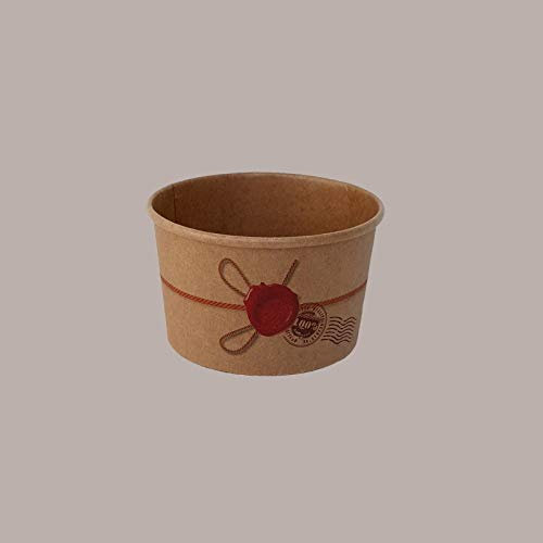 Lucgel Coppette per Gelato in Carta Kraft, 230cc, 180 Pezzi, Avana con Grafica Ceralacca