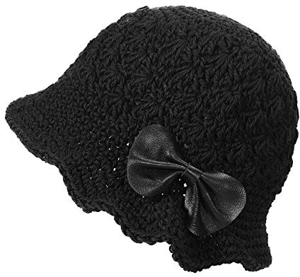 ZLYC Damen Winter Fischerhüte Handgemachte Strick Cloche Hüte Baumwolle Bowler Hut (Bogen Schwarz),Einheitsgröße