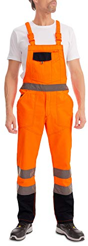 Mivaro Warnschutz Latzhose Herren Orange Größe 5XL - Arbeitslatzhose EN ISO 20471 Klasse 2 zertifiziert, reflektierende Arbeitshose mit Stretch-Trägern, Nierenschutz Gewebe für Forst und Straßenbau